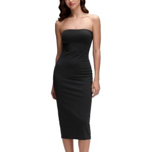 imageCRZ YOGA Butterluxe Tube Top Midi Dress for Women  Bodycon Strapless Off Shoulder Casual Party Outfits with PaddedBlack