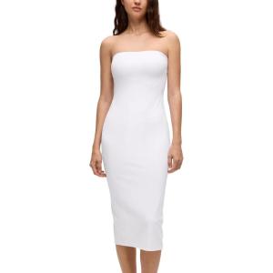 imageCRZ YOGA Butterluxe Tube Top Midi Dress for Women  Bodycon Strapless Off Shoulder Casual Party Outfits with PaddedWhite