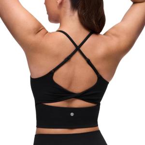 imageCRZ YOGA Butterluxe Twist Cross Back Crop Tank Tops for Women  Padded Adjustable Straps Yoga Longline Sports BrasBlack