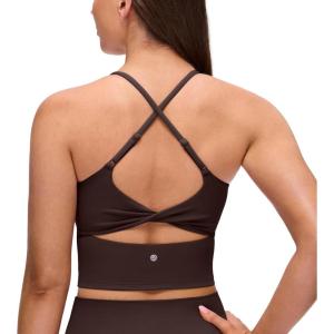 imageCRZ YOGA Butterluxe Twist Cross Back Crop Tank Tops for Women  Padded Adjustable Straps Yoga Longline Sports BrasHot Fudge Brown