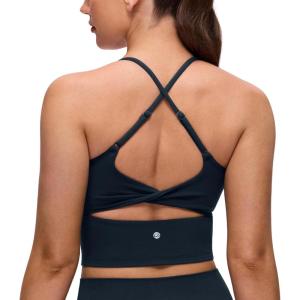 imageCRZ YOGA Butterluxe Twist Cross Back Crop Tank Tops for Women  Padded Adjustable Straps Yoga Longline Sports BrasTrue Navy