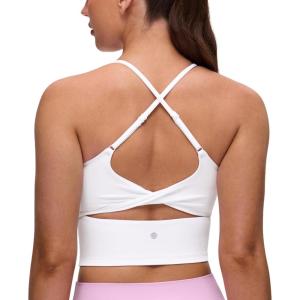 imageCRZ YOGA Butterluxe Twist Cross Back Crop Tank Tops for Women  Padded Adjustable Straps Yoga Longline Sports BrasWhite