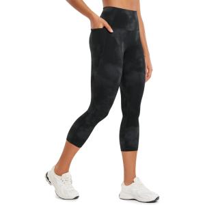imageCRZ YOGA Butterluxe Workout Capri Leggings Pockets 21  High Waisted Gym Athletic Womens Crop YogaBlack Tie Dye Flowers