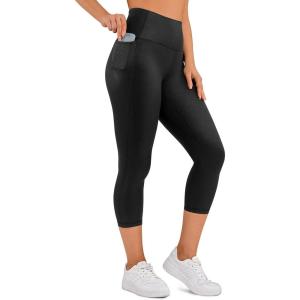 imageCRZ YOGA Butterluxe Workout Capri Leggings Pockets 21  High Waisted Gym Athletic Womens Crop YogaFaux Leather Black