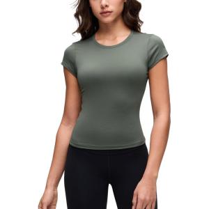 imageCRZ YOGA Cloud Jersey Crewneck Baby Tee for Women  Casual Workout Basic Short Sleeve Shirts Summer Daily Soft Stretchy TopsGrey Sage