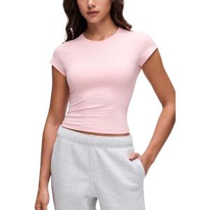 imageCRZ YOGA Cloud Jersey Crewneck Baby Tee for Women  Casual Workout Basic Short Sleeve Shirts Summer Daily Soft Stretchy TopsStrawberry Pink