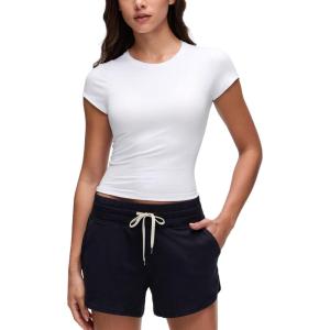 imageCRZ YOGA Cloud Jersey Crewneck Baby Tee for Women  Casual Workout Basic Short Sleeve Shirts Summer Daily Soft Stretchy TopsWhite