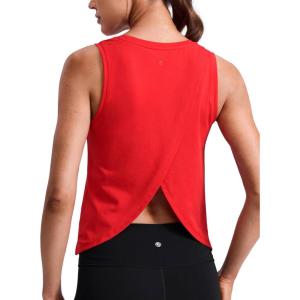 imageCRZ YOGA CottonBlend Split Open Back Tank Tops for Women  Workout Athletic Gym Casual Crewneck Sleeveless ShirtsDeep Red