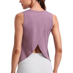 imageCRZ YOGA CottonBlend Split Open Back Tank Tops for Women  Workout Athletic Gym Casual Crewneck Sleeveless ShirtsLight Lavender