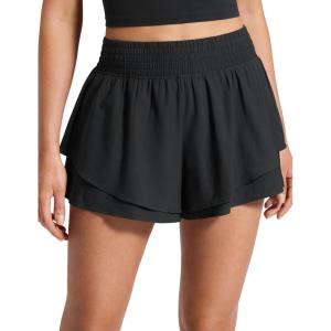 imageCRZ YOGA Drapey Double Ruffles Athletic Shorts for Women 25  High Waisted Flowy Tennis Workout Running Tiered SkortsBlack