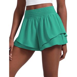 imageCRZ YOGA Drapey Double Ruffles Athletic Shorts for Women 25  High Waisted Flowy Tennis Workout Running Tiered SkortsCascadia Green