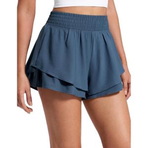imageCRZ YOGA Drapey Double Ruffles Athletic Shorts for Women 25  High Waisted Flowy Tennis Workout Running Tiered SkortsStelindigo