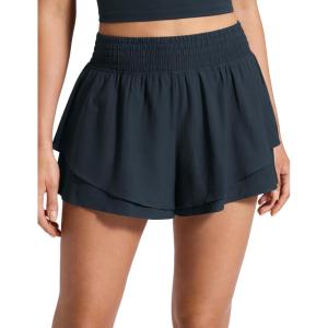 imageCRZ YOGA Drapey Double Ruffles Athletic Shorts for Women 25  High Waisted Flowy Tennis Workout Running Tiered SkortsTrue Navy