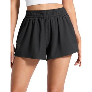 imageCRZ YOGA Drapey Flowy Athletic Shorts for Women 25  Relaxed Fit High Waisted Tennis Workout RunningBlack