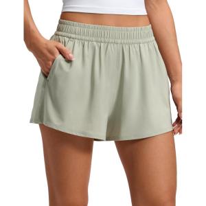 imageCRZ YOGA Drapey Flowy Athletic Shorts for Women 25  Relaxed Fit High Waisted Tennis Workout RunningFog Green