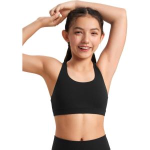 imageCRZ YOGA Girls Butterluxe Cross Back Sports Bra  Yoga Athletic Casual Tops Scoop Neck Padded Crop Kids TeenBlack
