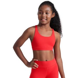 imageCRZ YOGA Girls Butterluxe Cross Back Sports Bra  Yoga Athletic Casual Tops Scoop Neck Padded Crop Kids TeenDeep Red