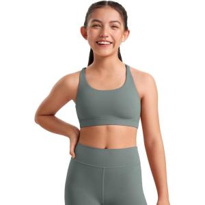 imageCRZ YOGA Girls Butterluxe Cross Back Sports Bra  Yoga Athletic Casual Tops Scoop Neck Padded Crop Kids TeenGrey Sage