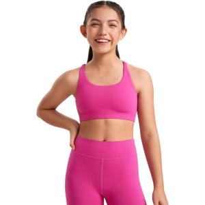 imageCRZ YOGA Girls Butterluxe Cross Back Sports Bra  Yoga Athletic Casual Tops Scoop Neck Padded Crop Kids TeenHibiscus Purple
