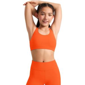 imageCRZ YOGA Girls Butterluxe Cross Back Sports Bra  Yoga Athletic Casual Tops Scoop Neck Padded Crop Kids TeenNeon Orange