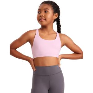 imageCRZ YOGA Girls Butterluxe Cross Back Sports Bra  Yoga Athletic Casual Tops Scoop Neck Padded Crop Kids TeenPink Peony
