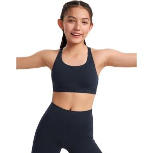 imageCRZ YOGA Girls Butterluxe Cross Back Sports Bra  Yoga Athletic Casual Tops Scoop Neck Padded Crop Kids TeenTrue Navy