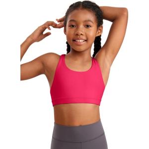 imageCRZ YOGA Girls Butterluxe Cross Back Sports Bra  Yoga Athletic Casual Tops Scoop Neck Padded Crop Kids TeenViva Magenta