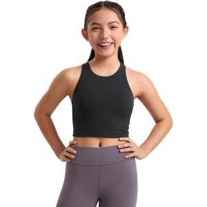 imageCRZ YOGA Girls Butterluxe Double Lined Racerback Crop Tank Tops  High Neck Dance Yoga Athletic Casual Tight Kids TeenBlack