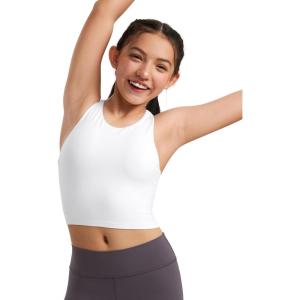 imageCRZ YOGA Girls Butterluxe Double Lined Racerback Crop Tank Tops  High Neck Dance Yoga Athletic Casual Tight Kids TeenWhite