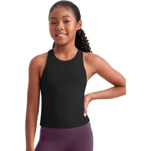 imageCRZ YOGA Girls Butterluxe Double Lined Racerback Tank Tops Waist Length  High Neck Dance Yoga Athletic Casual Kids TeenBlack