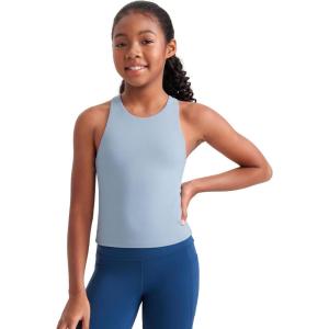 imageCRZ YOGA Girls Butterluxe Double Lined Racerback Tank Tops Waist Length  High Neck Dance Yoga Athletic Casual Kids TeenCambric Blue
