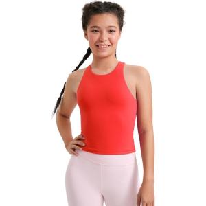 imageCRZ YOGA Girls Butterluxe Double Lined Racerback Tank Tops Waist Length  High Neck Dance Yoga Athletic Casual Kids TeenDeep Red