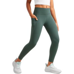 imageCRZ YOGA Girls Butterluxe Yoga Leggings with Pockets  Athletic Sports Casual Pants High Waist Tights Kids TeenDark Forest Green