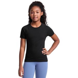 imageCRZ YOGA Girls Seamless Short Sleeve Athletic T Shirts  Active Sports Casual Tees Crew Neck Kids TeenBlack