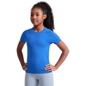 imageCRZ YOGA Girls Seamless Short Sleeve Athletic T Shirts  Active Sports Casual Tees Crew Neck Kids TeenSparkle Blue