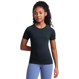 imageCRZ YOGA Girls Seamless Short Sleeve Athletic T Shirts  Active Sports Casual Tees Crew Neck Kids TeenTrue Navy