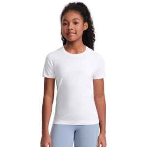 imageCRZ YOGA Girls Seamless Short Sleeve Athletic T Shirts  Active Sports Casual Tees Crew Neck Kids TeenWhite