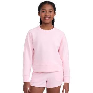 imageCRZ YOGA Girls SoftAura Long Sleeve Crew Neck Casual Sweatshirts  Lounge Pullover Hoodie Relaxed Waist Length Kids TeenStrawberry Pink
