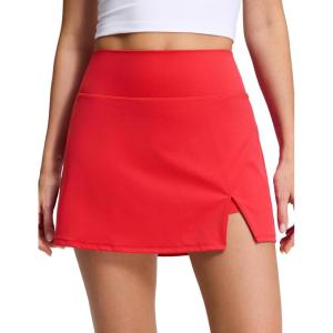 imageCRZ YOGA High Rise Front Slit Golf Skirts for Women  Mini Aline Tennis Casual Skort with Builtin Shorts Side PocketsDeep Red
