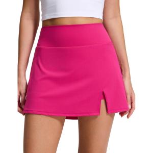 imageCRZ YOGA High Rise Front Slit Golf Skirts for Women  Mini Aline Tennis Casual Skort with Builtin Shorts Side PocketsGranita Pink