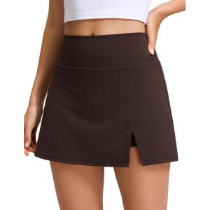 imageCRZ YOGA High Rise Front Slit Golf Skirts for Women  Mini Aline Tennis Casual Skort with Builtin Shorts Side PocketsHot Fudge Brown