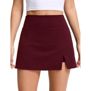imageCRZ YOGA High Rise Front Slit Golf Skirts for Women  Mini Aline Tennis Casual Skort with Builtin Shorts Side PocketsRed Merlot