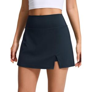 imageCRZ YOGA High Rise Front Slit Golf Skirts for Women  Mini Aline Tennis Casual Skort with Builtin Shorts Side PocketsTrue Navy