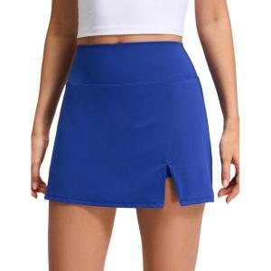 imageCRZ YOGA High Rise Front Slit Golf Skirts for Women  Mini Aline Tennis Casual Skort with Builtin Shorts Side PocketsWaves Blue
