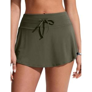 imageCRZ YOGA High Waisted Skirty Board Shorts for Women  Flowy Overlay Swim Skorts Bathing Suit Bottoms with Brief LinerDark Olive