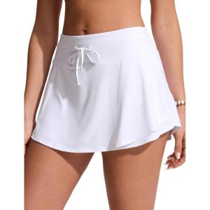 imageCRZ YOGA High Waisted Skirty Board Shorts for Women  Flowy Overlay Swim Skorts Bathing Suit Bottoms with Brief LinerWhite