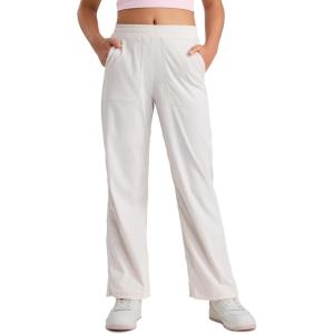 imageCRZ YOGA Lightweight Girls Casual Straight Leg Pants  Lounge Workout Ruched Sweatpants with Pockets Drawstring Kids TeenMilky White