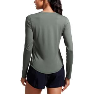 imageCRZ YOGA Lightweight Workout Long Sleeve Shirts for Women  Gym Running Fall Athletic Training TShirts High Neck TopsGrey Sage