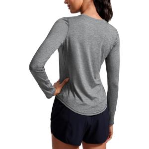 imageCRZ YOGA Lightweight Workout Long Sleeve Shirts for Women  Gym Running Fall Athletic Training TShirts High Neck TopsPlatinum Heather