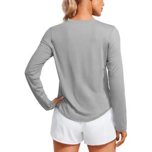 imageCRZ YOGA Lightweight Workout Long Sleeve Shirts for Women  Gym Running Fall Athletic Training TShirts High Neck TopsSilver Gray